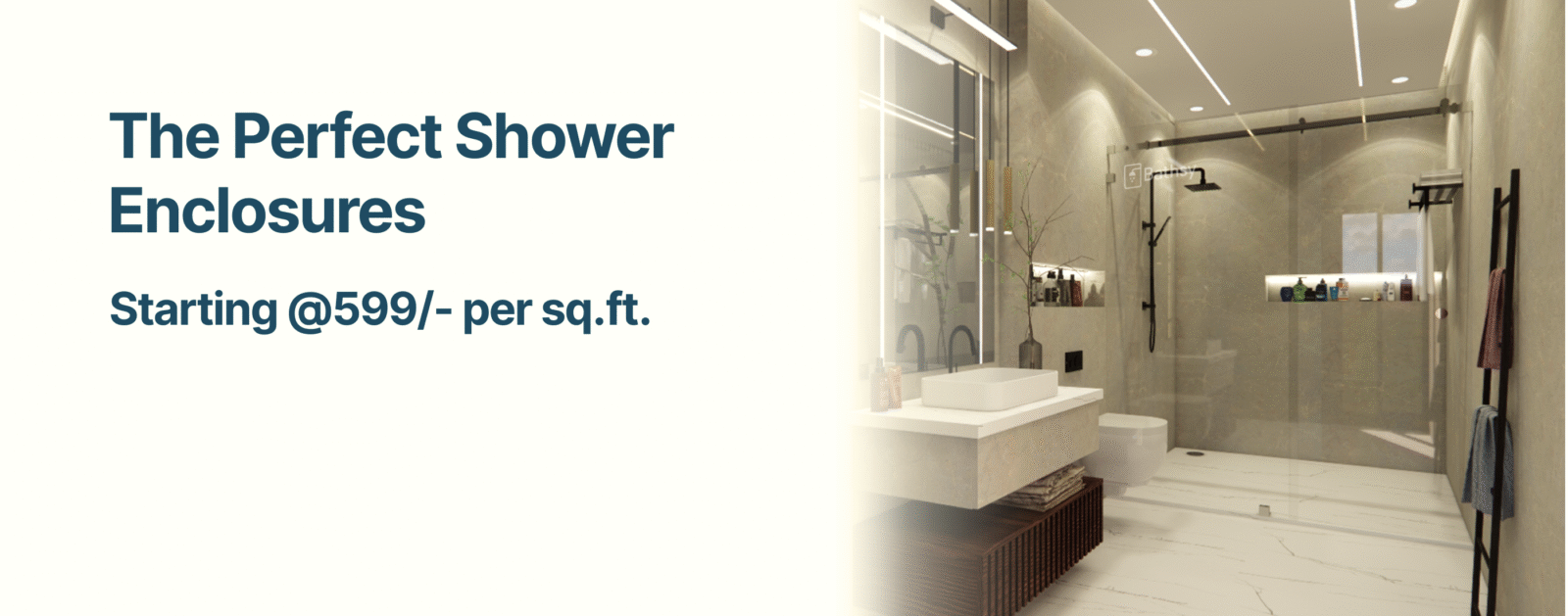 Toughened tempered glass shower enclosure close-up, showing clear safety glass panel