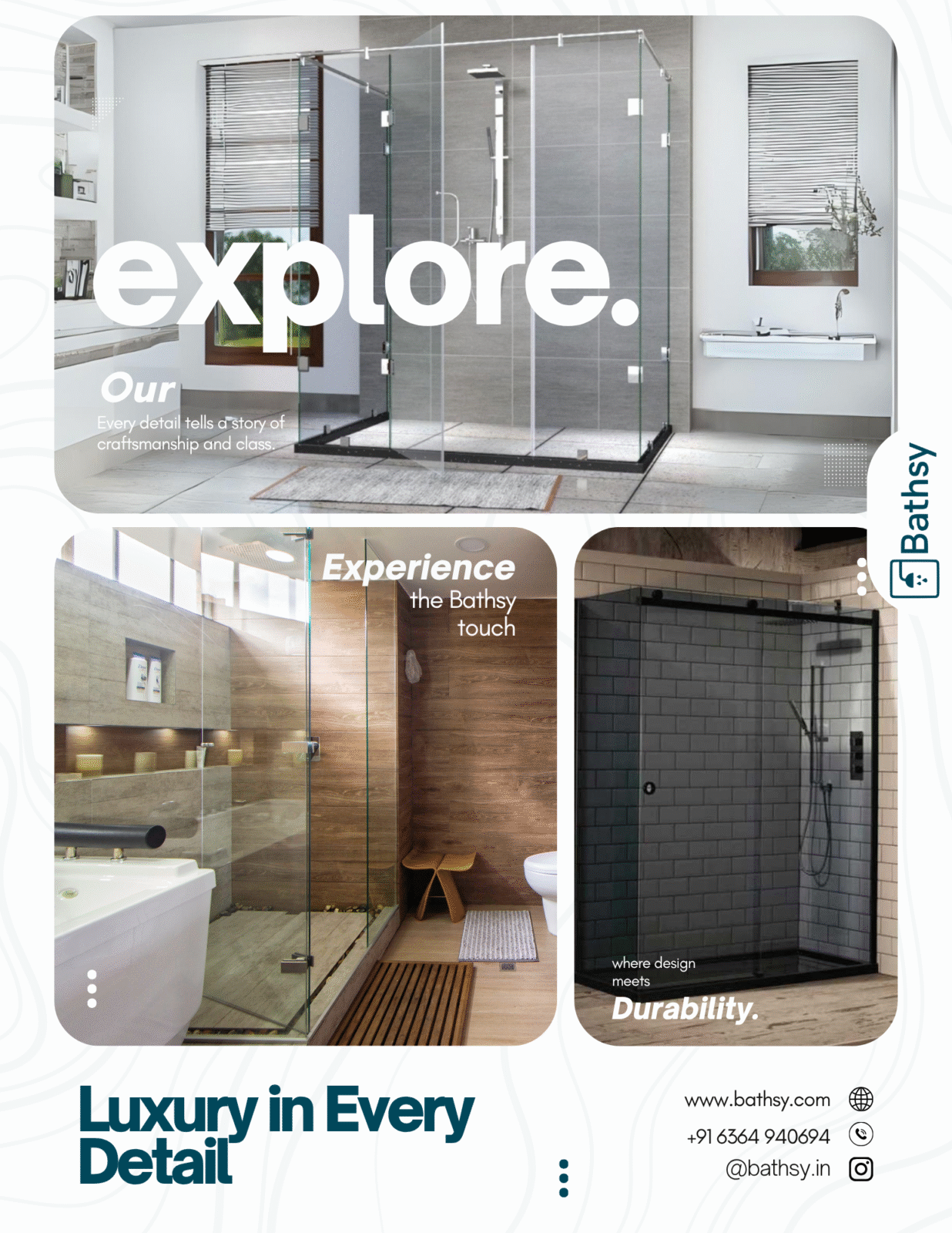 Luxury frameless glass shower enclosure installed in a modern Bengaluru bathroom by Bathsy
